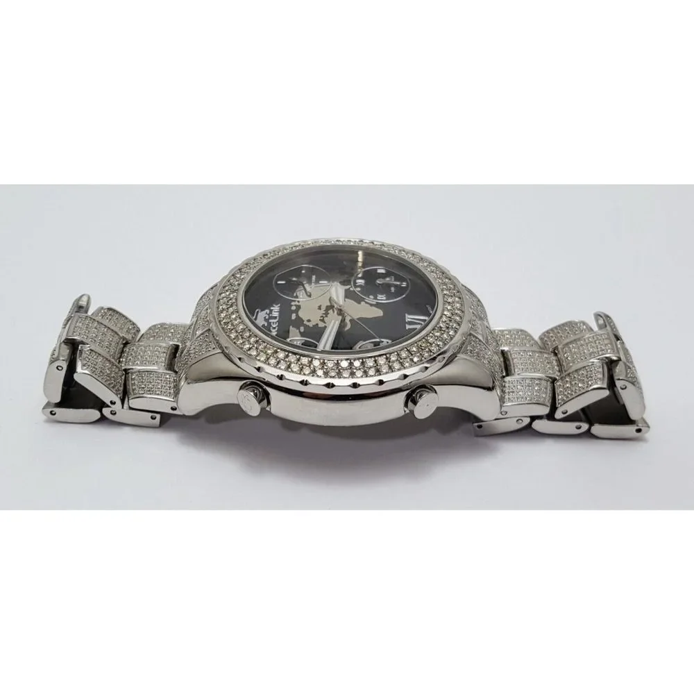 IceLink Marco Polo No. 1409 Black and Steel Watch w/Diamond Bezel and Strap 50mm